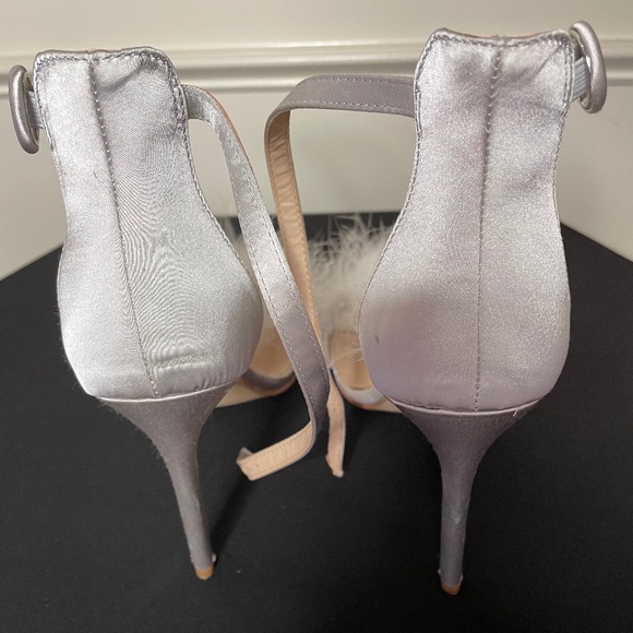 Primark Silver Satin Fluffy Feather fur Sandal Heels US10 - Picture 5 of 10